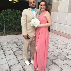 David’s Bridal Coral, One Shoulder Dress w/ slit